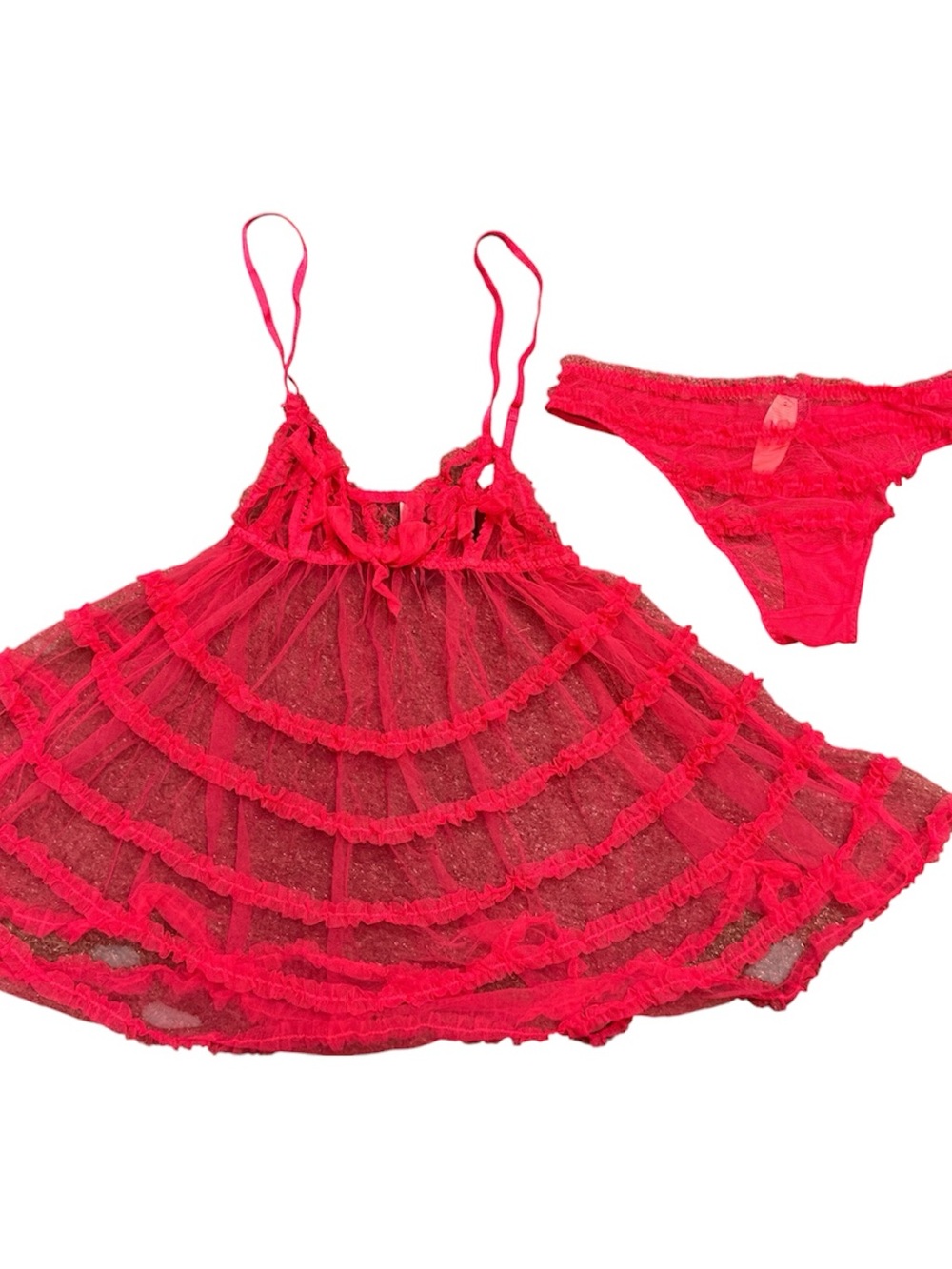 New VTG Victoria’s Secret Lace Babydoll Chemise Lingerie Set